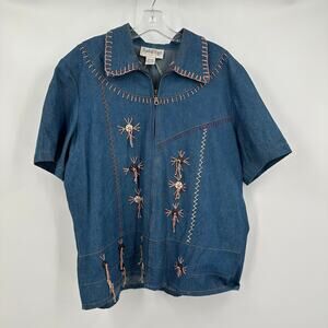 Radical Rags Womens Denim Top L Embroidered‎ Starburst Folk Festival Vintage